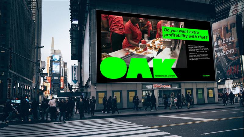 billboard with oak logo stating do you want extra profitability with that for hospitality sector