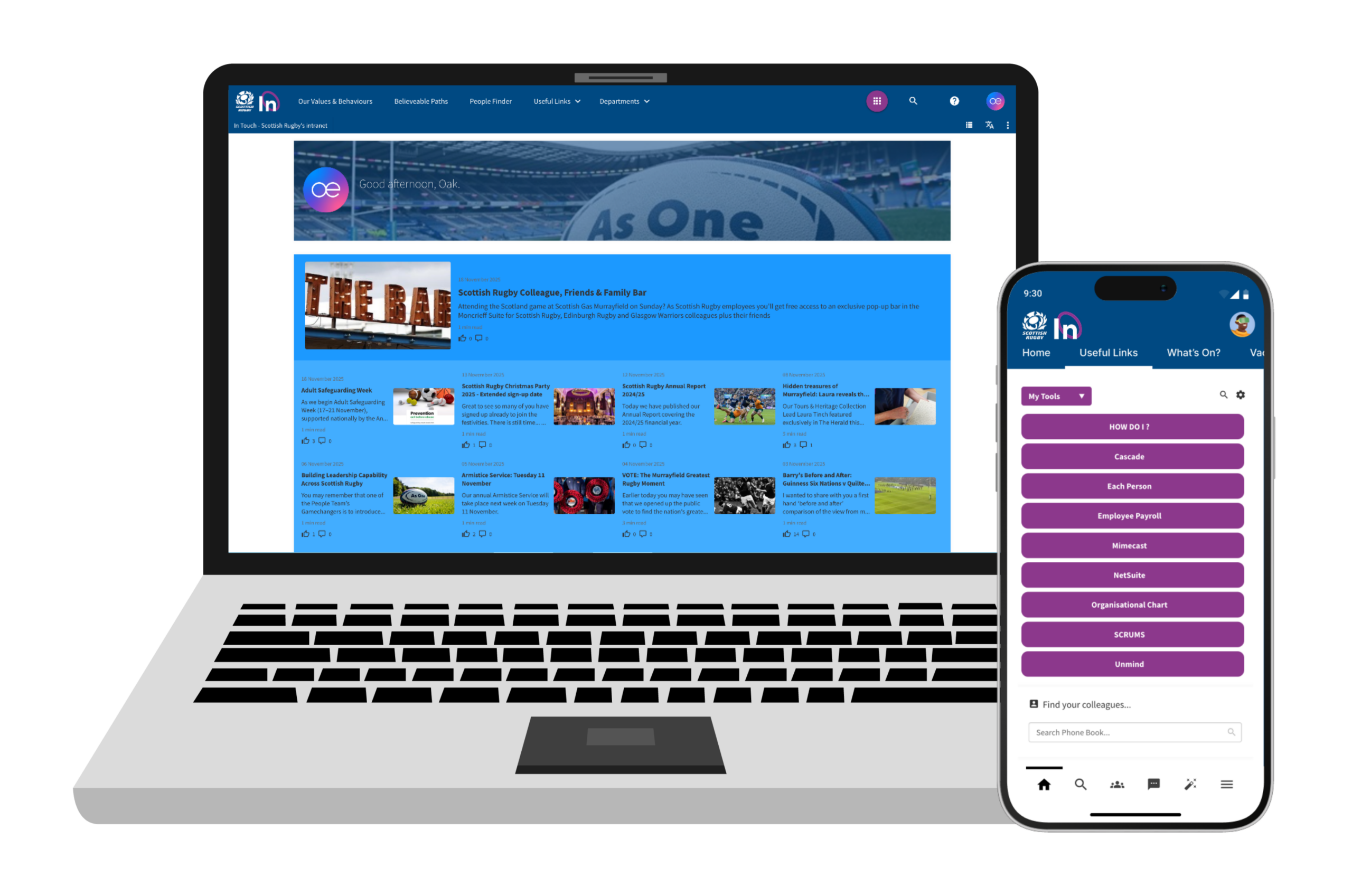 scottish rugby intranet visualised on a laptop and mobile device
