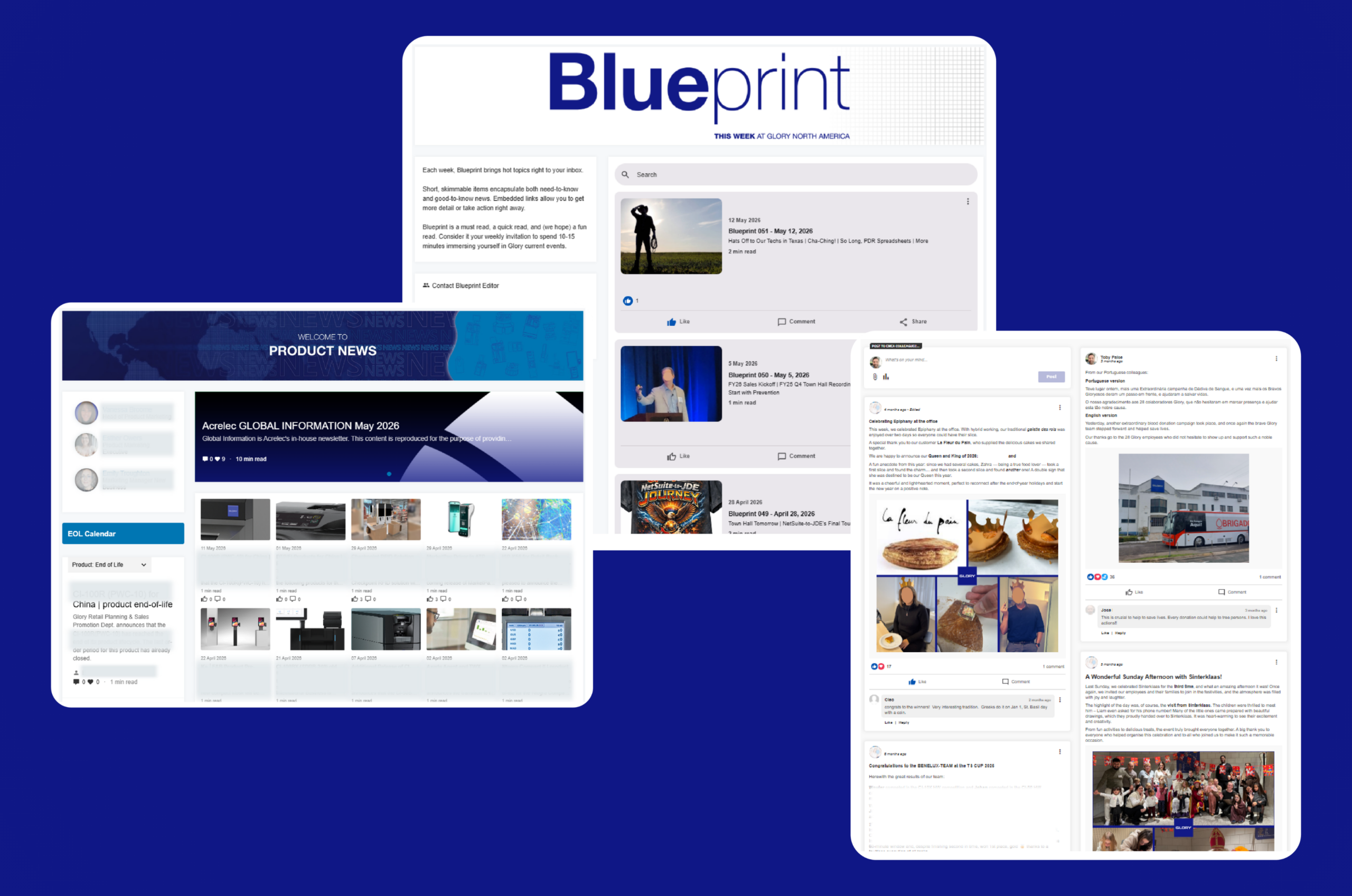 GLORY timelines and news intranet view