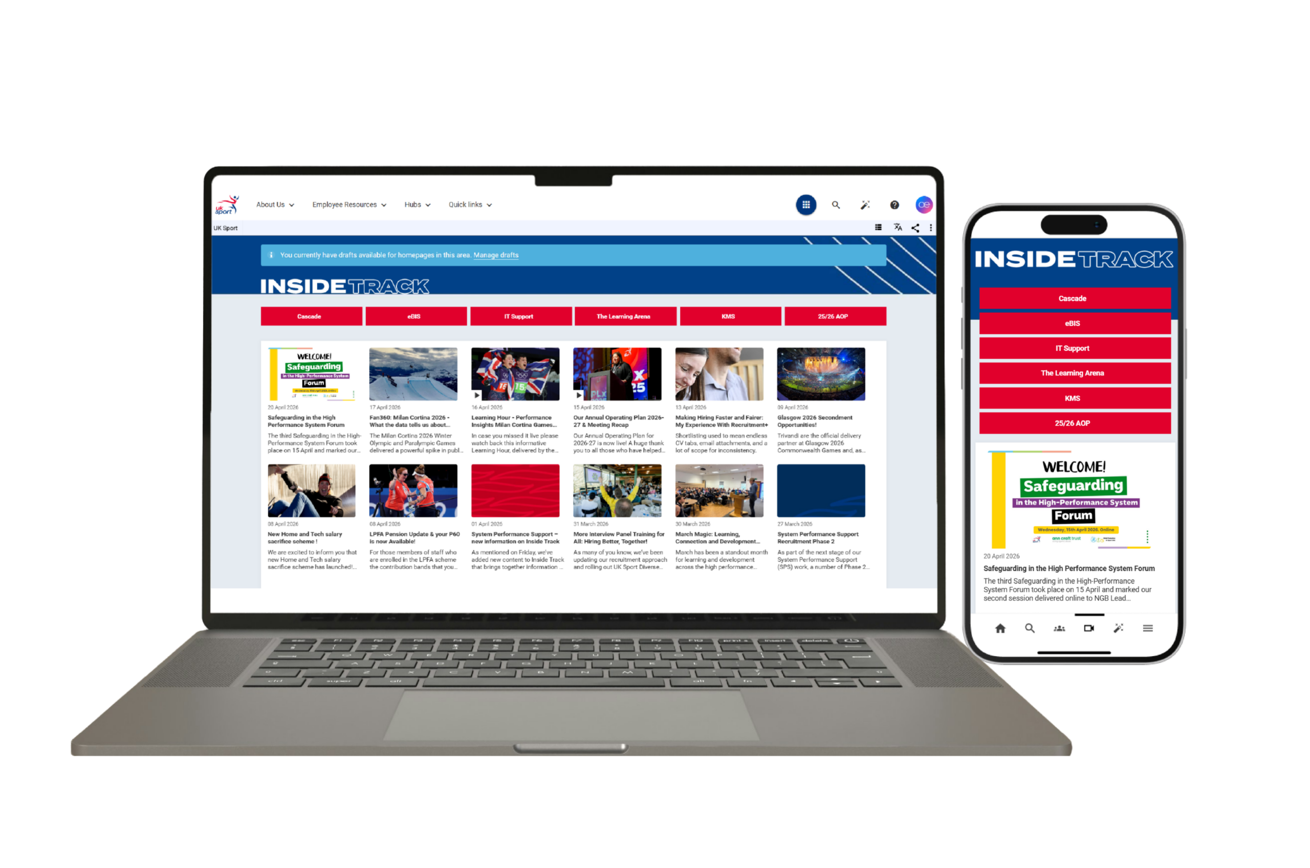 uk sport inside track homepage on mobile and desktop