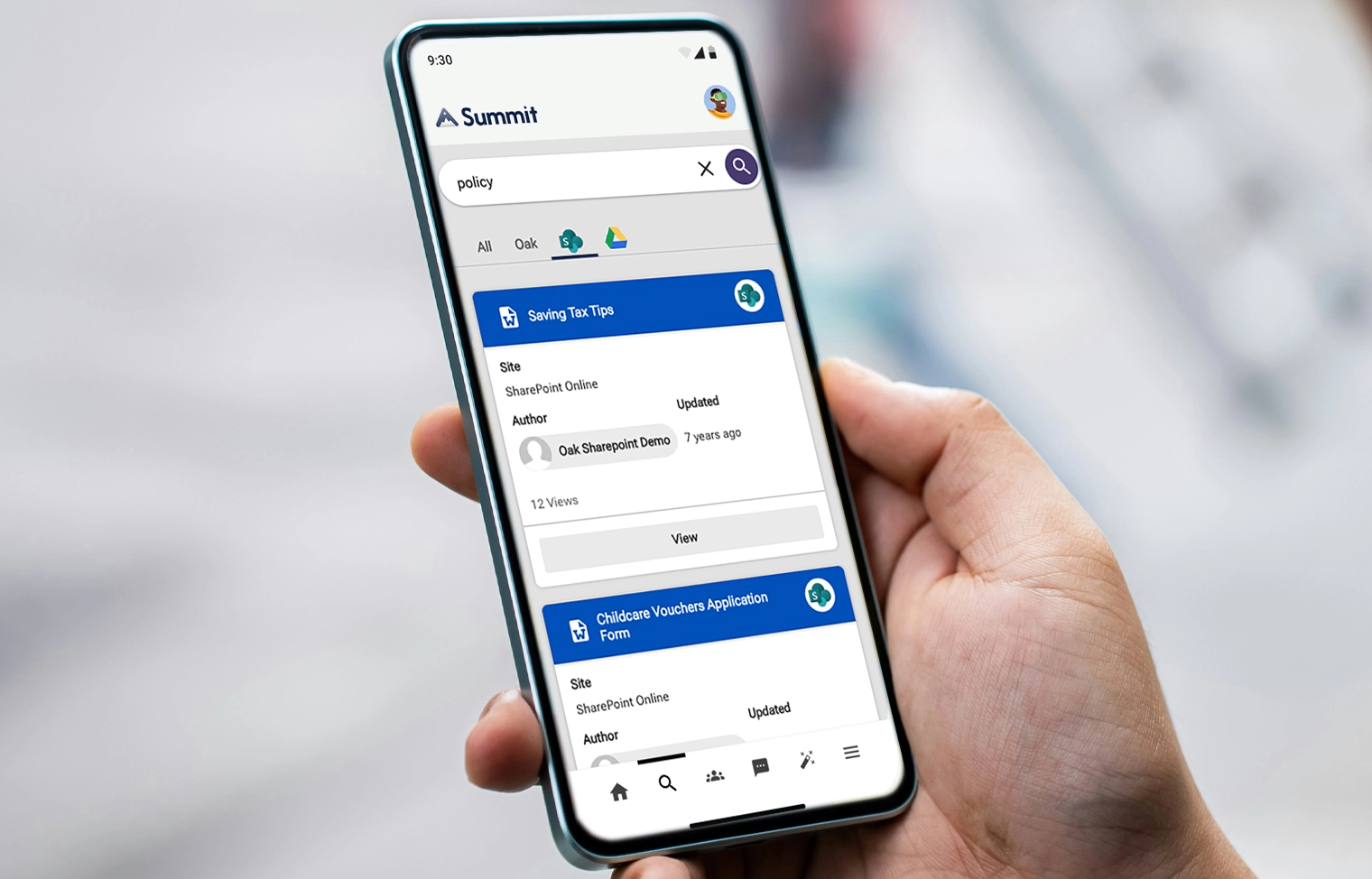 Oak Engage mobile app - Sharepoint search